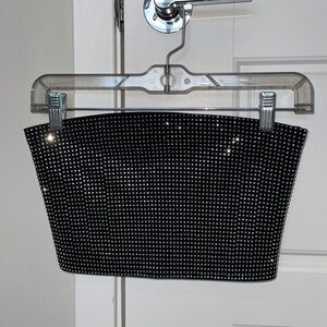 Black Sparkly Strapless Cropped Tube Top